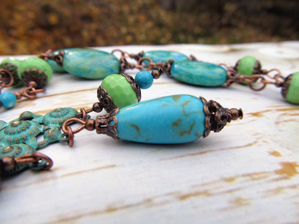 Blue Green Bohemian necklace Bohemian Jewelry