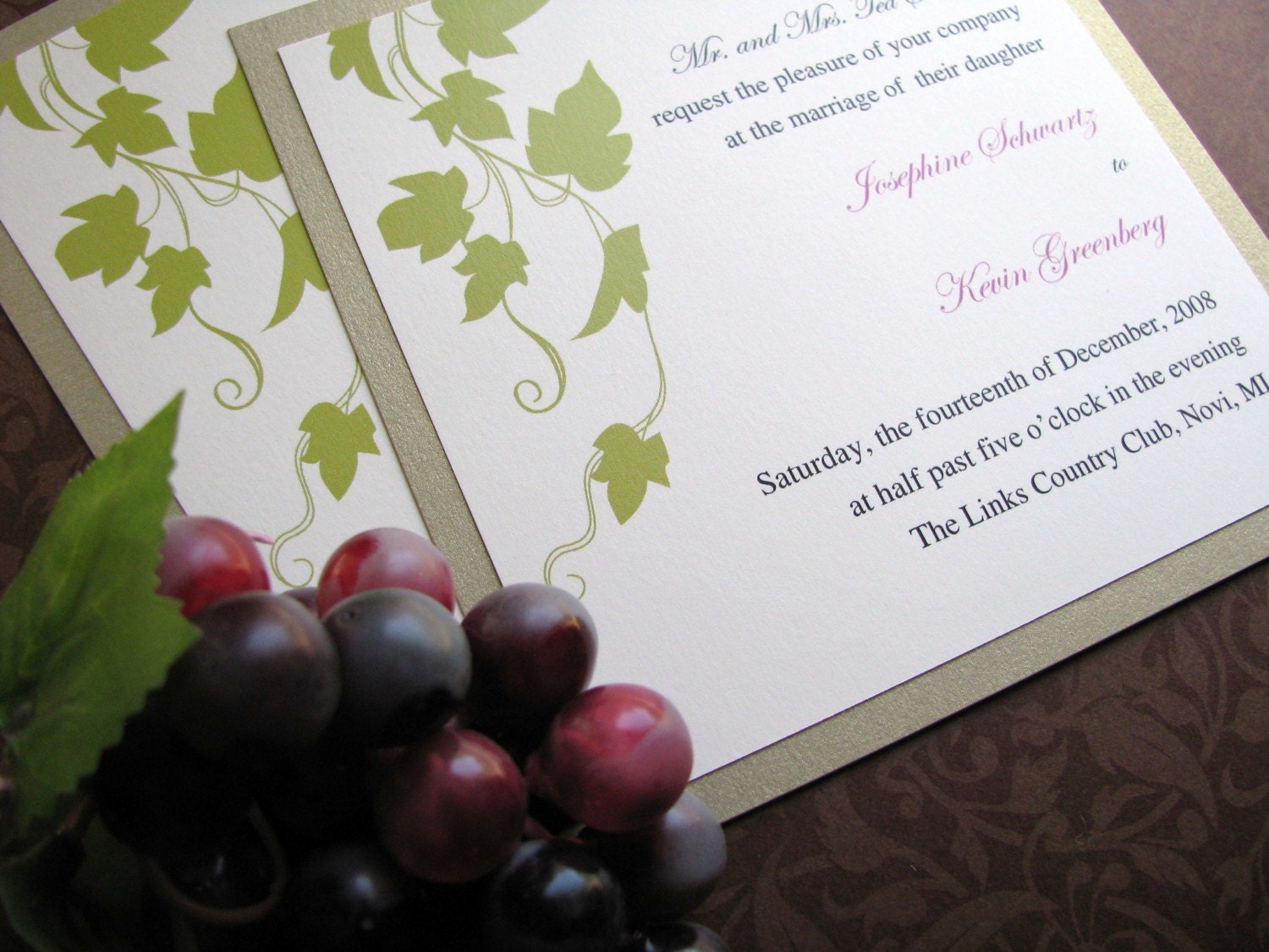 Wine Invitation, Vineyard Wedding Invitation, Grapevines, Grapes and
