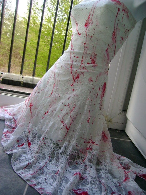 zombie PROM dress CARRIE bride blood splatter white lace