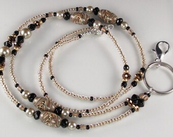 Animal Print Beaded Lanyard LEOPARD SWIRL id badge holder