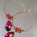 Fierce Girl...Red Orange Sapphire Magenta Pink Quartz Signature Original Gold Filled Hoop Earrings