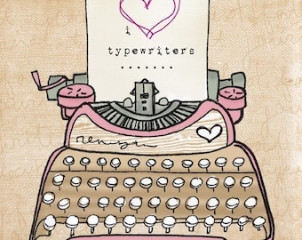 i heart typewriters- Beautifully textured cotton canvas art print. Order as an 8x10 11x14 or 16x20 size.