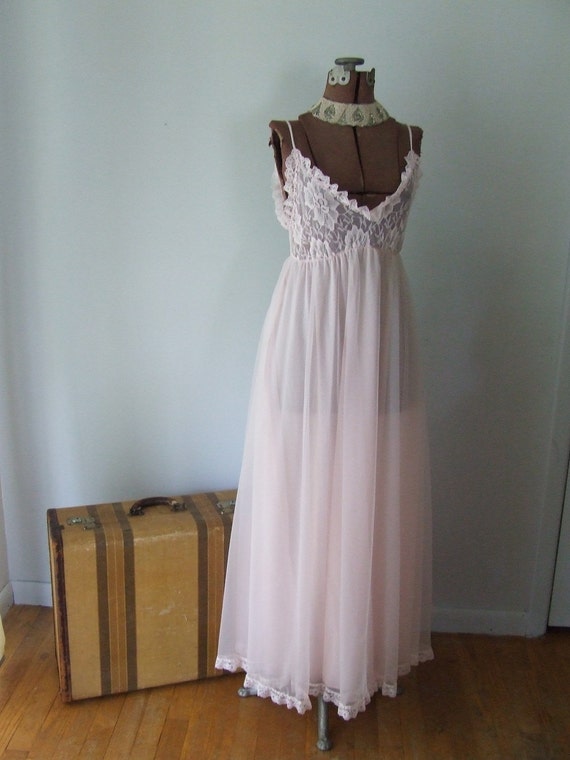 Vintage Tosca Lingerie Pink Chiffon Peignoir Set Gown Long