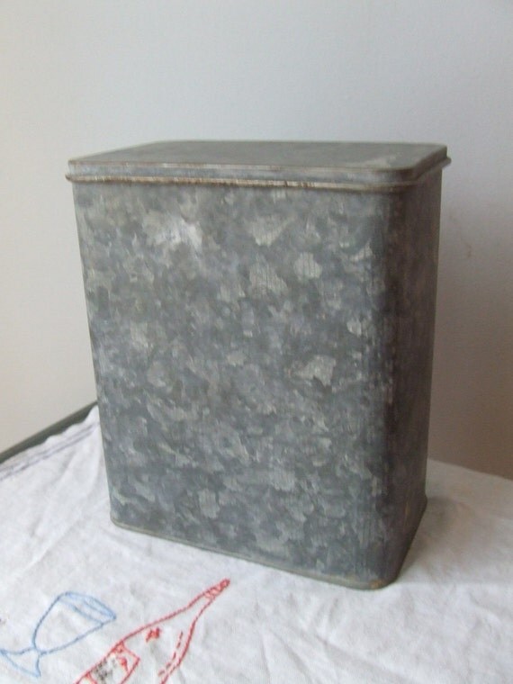 Galvanized Tin Box with Lid Canister Storage Gray