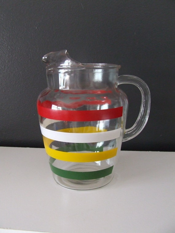 RETRO Stripe Vintage Glass Lemonade Pitcher Summer Ice Tea