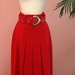 Red Pleated Linen Skirt with Wide Belt