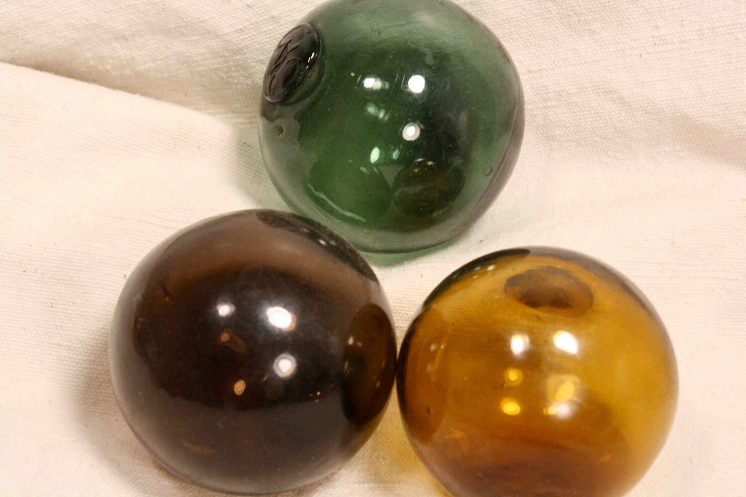 3 Hand Blown Glass Ball Japanese Fishing Floats by FoundAround