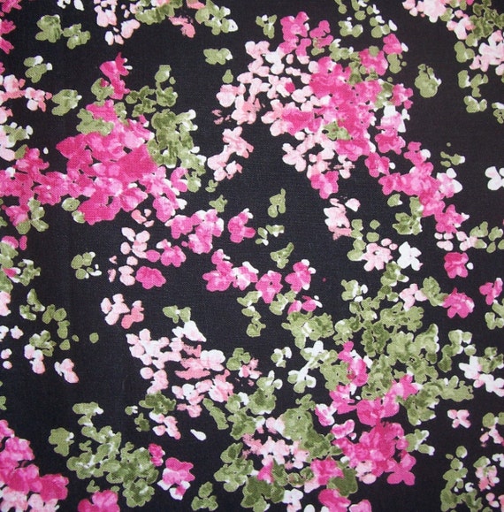 4 Yards Fabric Pink Green Black Flowers