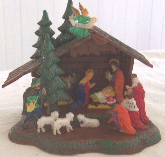 Vintage Shiny Brite Nativity Christmas Plastic by BuyBuyBertie