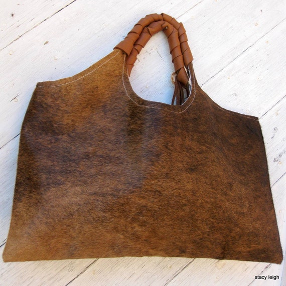 Cowhide Tote Bag in Hair On Brown Brindle Leather by Stacy