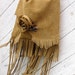 Rustic Leather Long Fringe Bag with Rose and Hickory Twig in Mustard Brown by Stacy Leigh