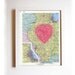 screenprinted vintage map of illinois, neon pink heart print, i heart chicago