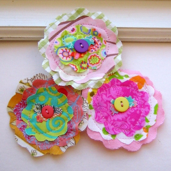 Layered Sewn Fabric Flower Embellishments Handmade