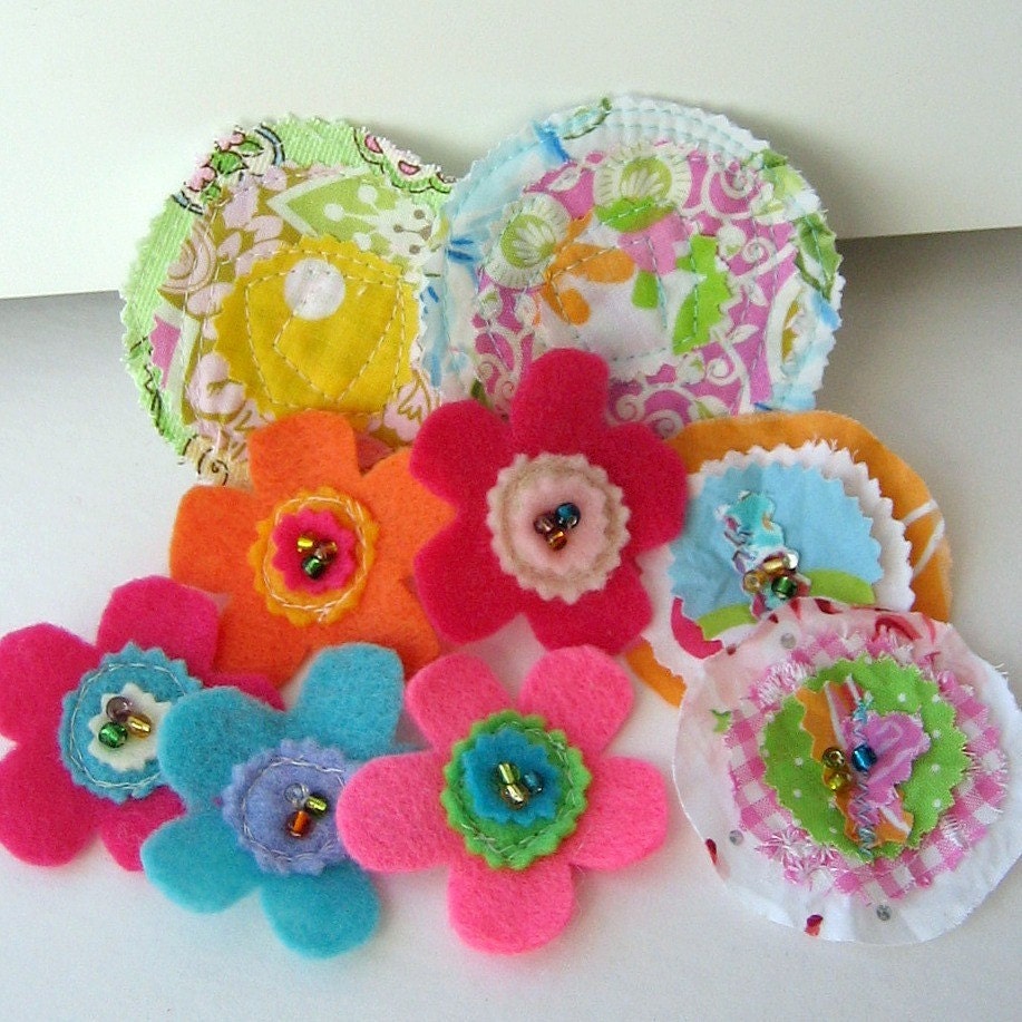 Handmade Felt and Fabric Scrapbook Embellishments Appliques