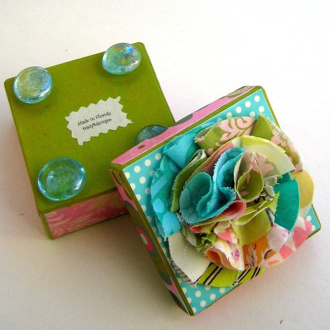 Fabric Flower Top Decoupage Paper Mache Treasure Trinket