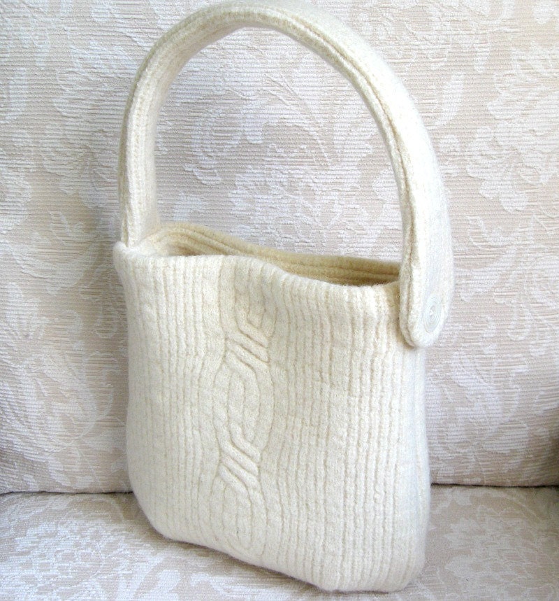 Cream Cables EMMA Handbag Eco Friendly Upcycled by FeltSewGood