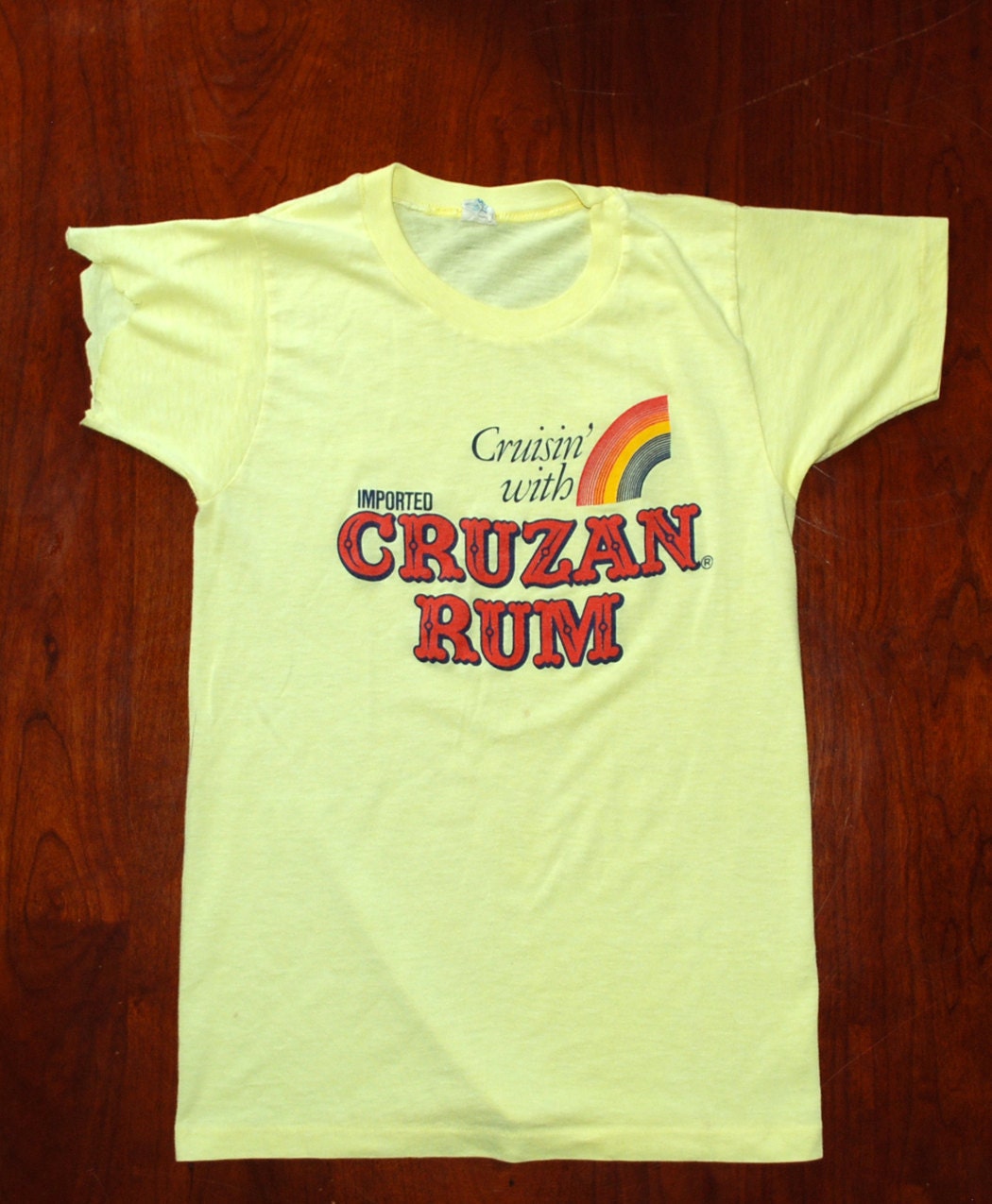vintage 70s tee shirt cruisin with CRUZAN rum rainbow tshirt