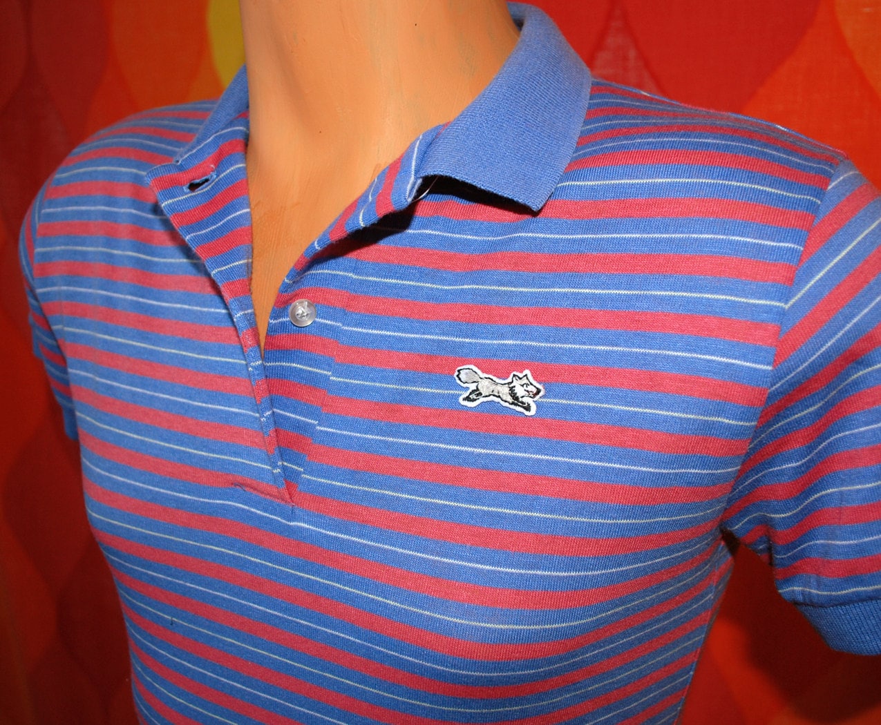 vintage 80s blue pink jc penney FOX striped golf polo shirt XS