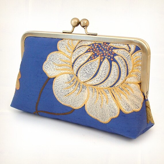 Electric blue bloom luxury silk clutch bag by RedRubyRose