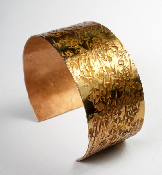 Hammered Brass Cuff Bracelet, A Rustic Handmade Red Brass Bracelet, With A Slight Heat Patina- Windblown Blossoms