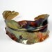 Organic Copper Cuff Bracelet, A Rustic Forged, Fold Formed and Hammered Copper Leaf Cuff With A Colorful Heat Patina- In Transition