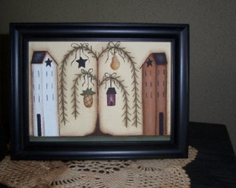 Saltbox House Primitive Framed Canvas-Handpainted