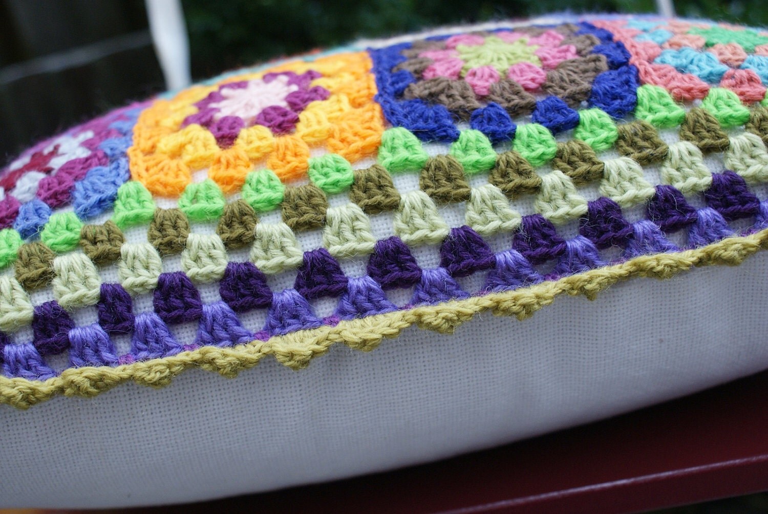 crochet 'granny square' cushion cover