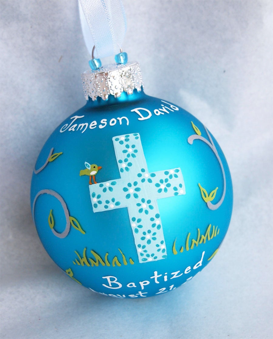 Baptism Ornament Boy hand painted and personalized