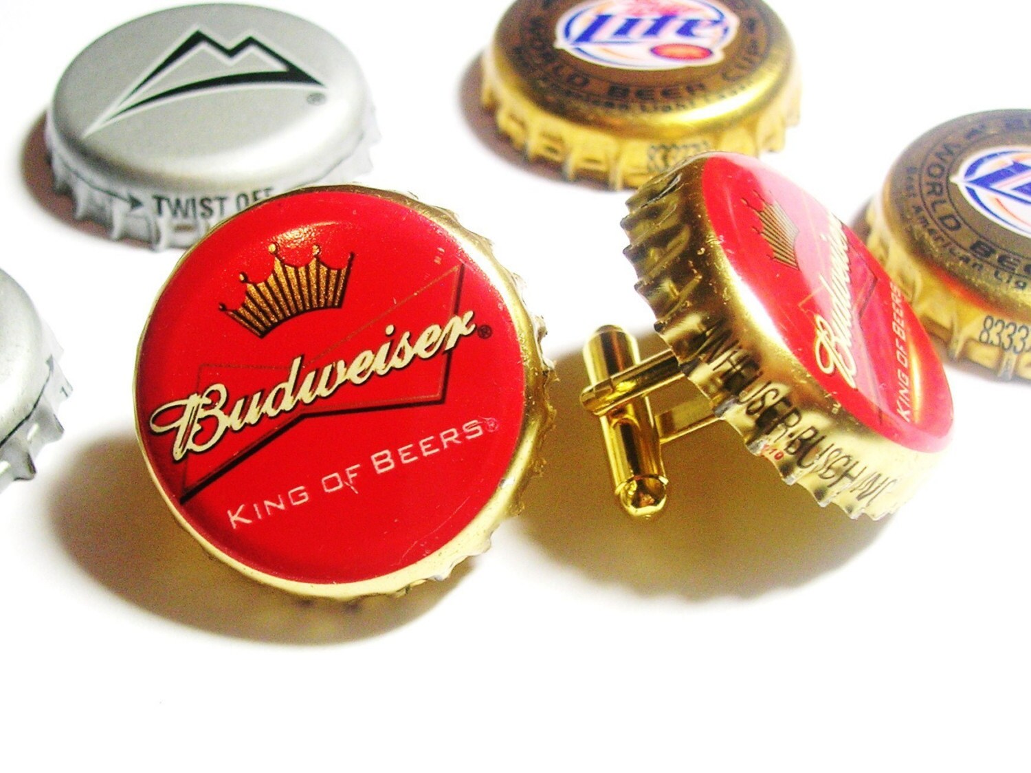 FATHERS DAY SALE Budweiser Bottle Cap Gold Cufflinks