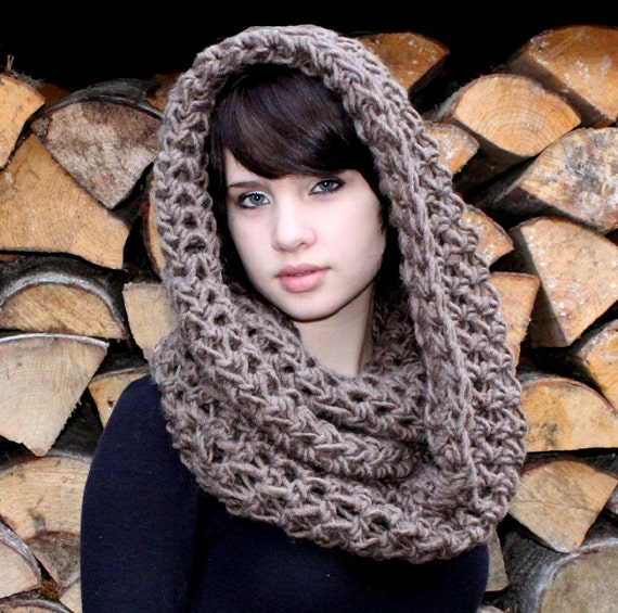 Items similar to The Favorite Cowl neck Hood scarf wool warmer Bark ...