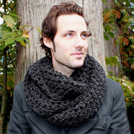 Mens Cowl neck Scarf hood charcoal black warmer by HookedWear