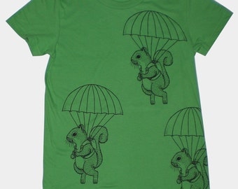 Parachuting Squirrels Womens T-Shirt Small, Medium, Large, XL in 8 colors
