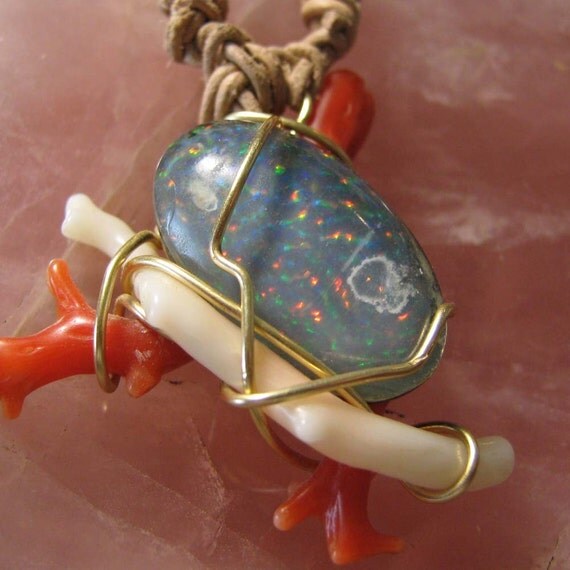 Spencer Idaho FIRE Opal Pendant with Rare Vintage Pink and