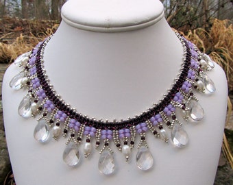 Purple Bib Necklace, Bead Collar, Seed Bead Jewelry, Statement Necklace, Beaded Jewelry