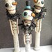 RESERVED Halloween Skeleton on Vintage Spool clay folk art decor set of three LAST payment.