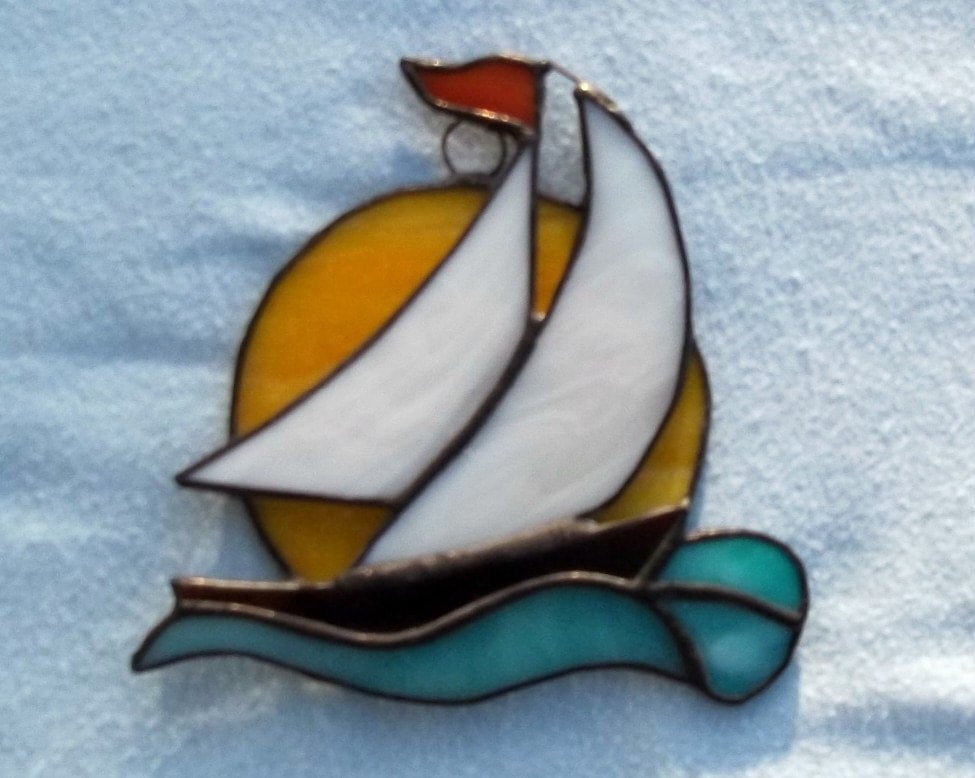 Sailboat stained glass suncatcher boat sailing into by Faithlady