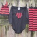 ROCKSTAR RED and BLACK VALENTINE'S DAY STRIPEY HEART--APPLIQUED ONESIE and LEG WARMER COMBO--CHECK LISTING FOR SIZE and COLOR AVAILABILITY