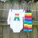 Rainbow Shirt or Baby Bodysuit and Leg Warmer Set for Infant, Toddlers, Kids - You Pick Appliqué Shape - Great Gift or Birthday Party Outfit