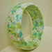 Hand-Decoupaged Mint/Lime Floral Blossoms Handmade Wood Bangle Bracelet