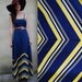 Vintage 70s Navy and Yellow Striped Chevron Maxi Dress