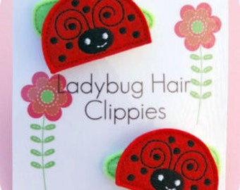 In the Hoop Ladybug Feltie Hair Clippie Machine Embroidery Files Instant Download