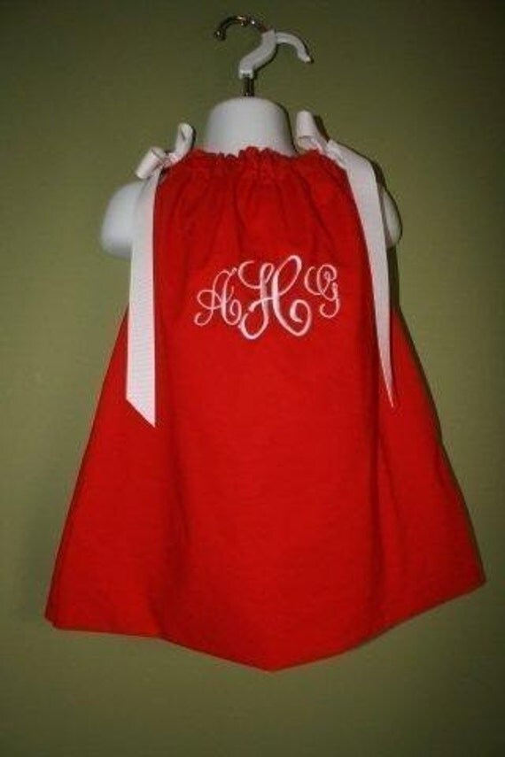 Items similar to RED Monogrammed Christmas/Valentines Pillowcase Dress