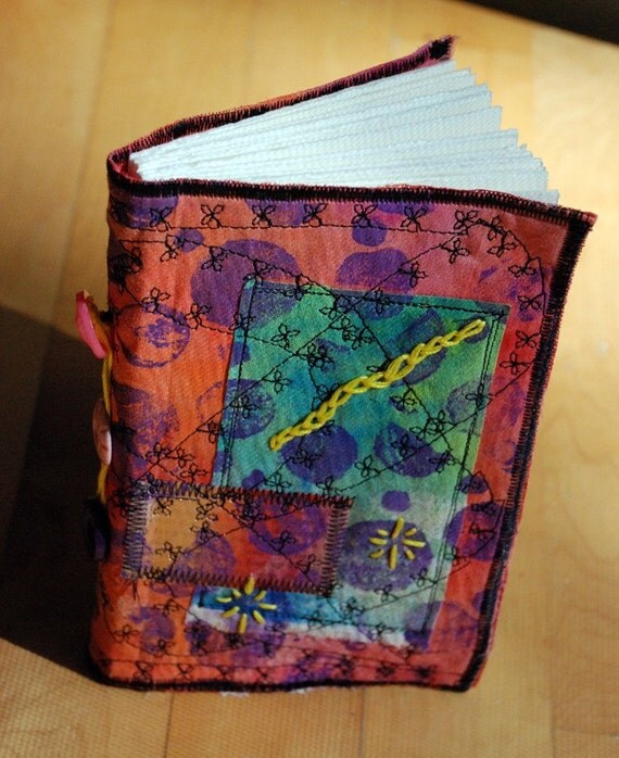 Watercolor mixed media art fabric journal by KristisTwist on Etsy