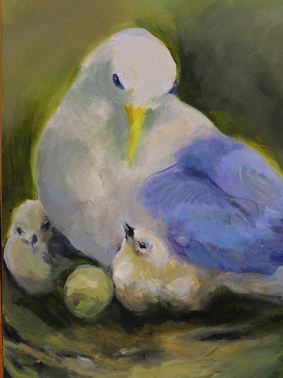 Download Items similar to Original Painting of Kittiwake Mother ...