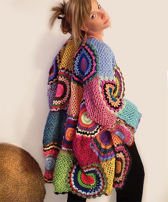 Plus Size Multicolor Crocheted Cardigan by subrosa123 on Etsy