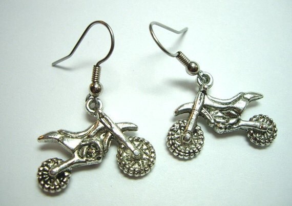 Items similar to Dirt Bike Motocross Charm Earrings - Silver Charms ...