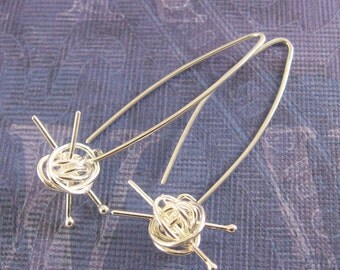 Knit me something earrings - knitting earrings, gift for knitter, for the love of knitting, sterling silver handmade