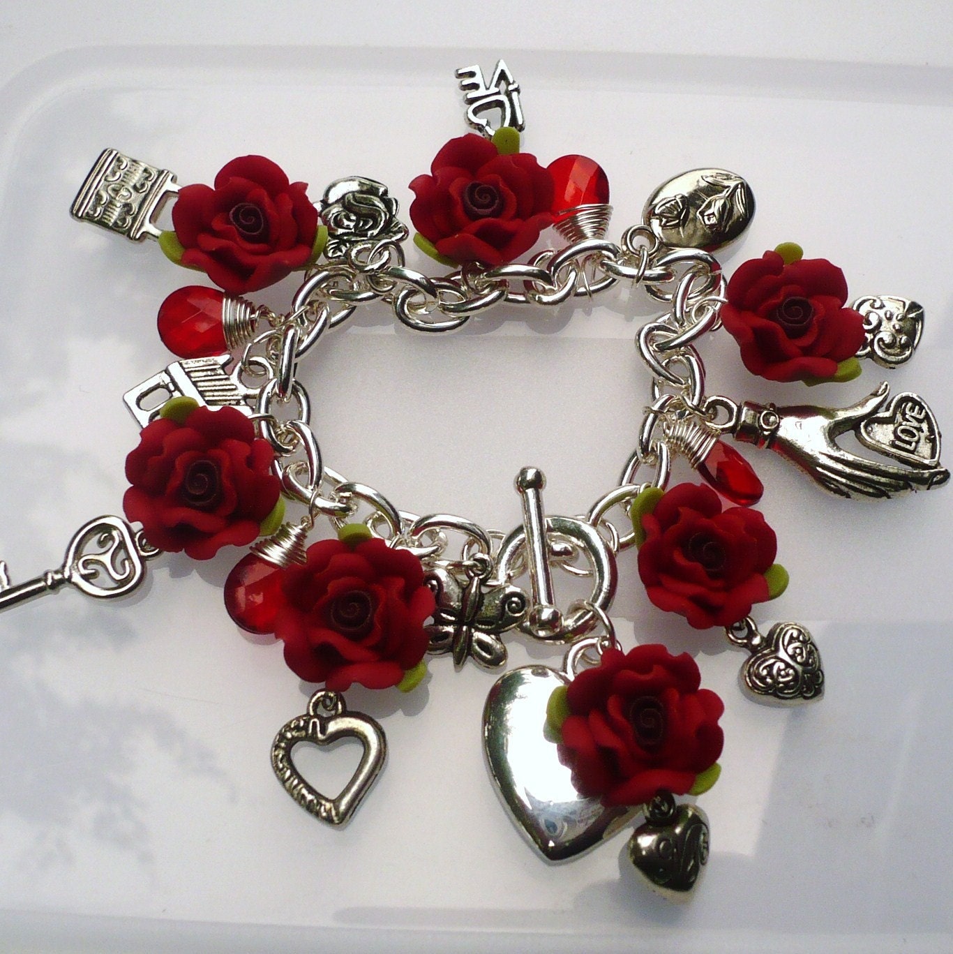 Silly Sale UK Red Rose Charm Bracelet