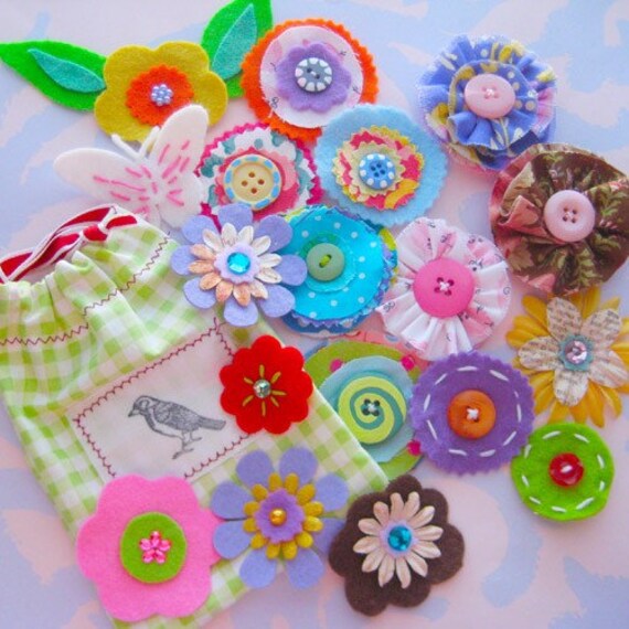 Big Handmade Flower Embellishment Kit for Scrapbooking Hair