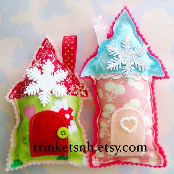 Fabric House Christmas Ornaments Set of Two by trinketsnh on Etsy